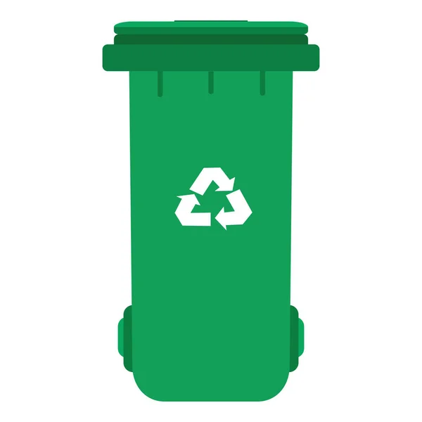 Green Trash Can Flat Style Isolated — Stock Vector