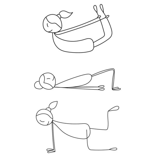 Bâton Figure Fille Faire Des Exercices Vecteur — Image vectorielle