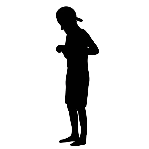 Black Silhouette Boy Vector Isolated — Stock Vector