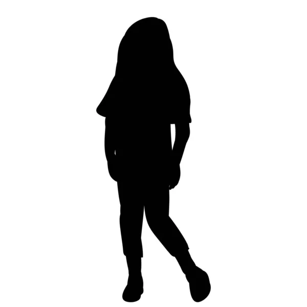 Silhouette Noire Enfant Fille Vecteur Isolé — Image vectorielle