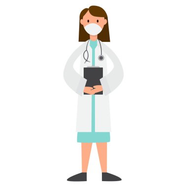 Düz biçimli vektör maskeli karakter dokotr kızı, izole