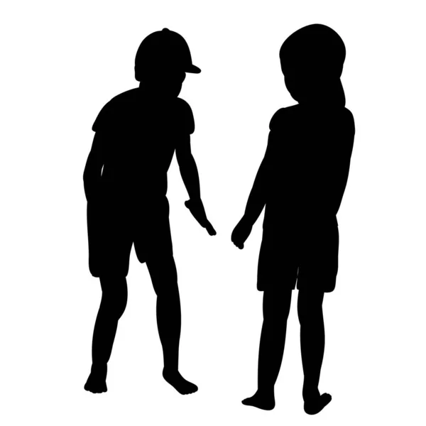 Schwarze Silhouette Kinder Spielen Vektor — Stockvektor