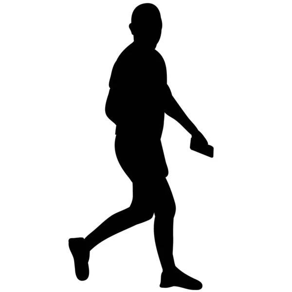 Negro Silueta Hombre Caminando Vector Aislado — Archivo Imágenes Vectoriales