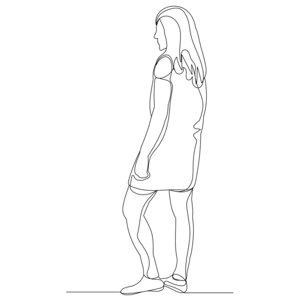 Skizze Linie Zeichnen Mädchen Vektor Isoliert — Stockvektor