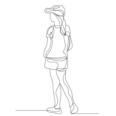 Sürekli çizgi çizen kız çocuğu çizimi, vektör