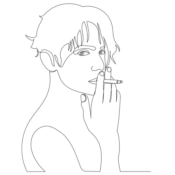 Continuous Line Drawing Man Cigarette Sketch Vector — Stock Vector