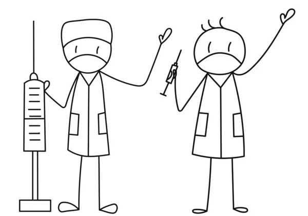 Vecteur Isolé Figure Bâton Les Médecins Réjouissent — Image vectorielle