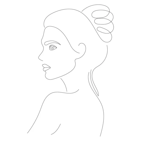 Jedna Souvislá Čára Kreslení Portrét Dívka Vektor Izolované — Stockový vektor