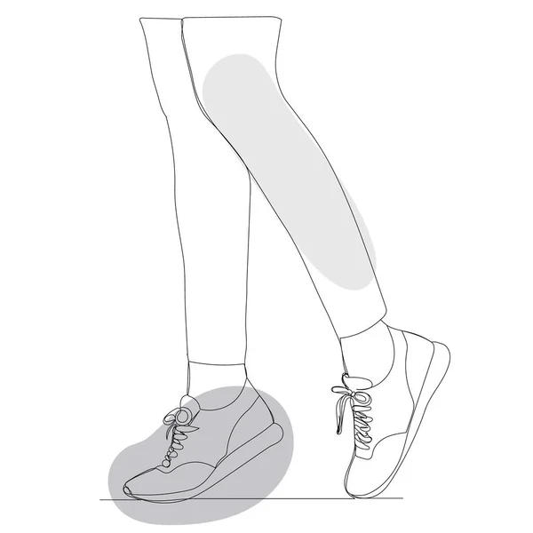 Dessin Avec Une Ligne Continue Pieds Baskets — Image vectorielle