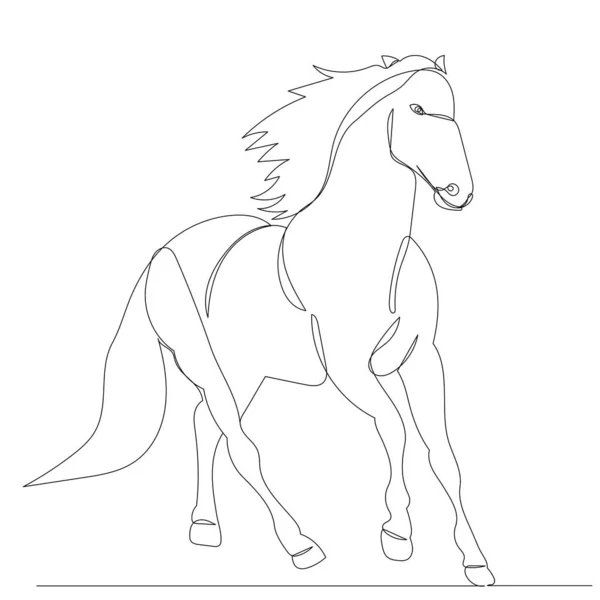 Cavalo Corre Uma Linha Contínua Desenho Esboço — Vetor de Stock