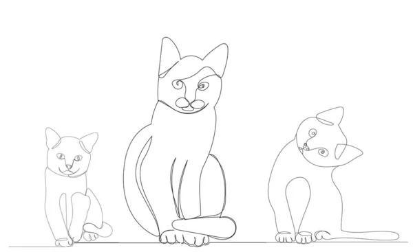 Gato Gatitos Dibujo Por Una Línea Continua Boceto — Archivo Imágenes Vectoriales