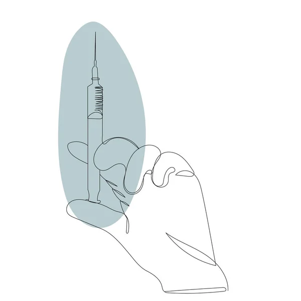 Mão Com Desenho Seringa Por Uma Linha Contínua — Vetor de Stock