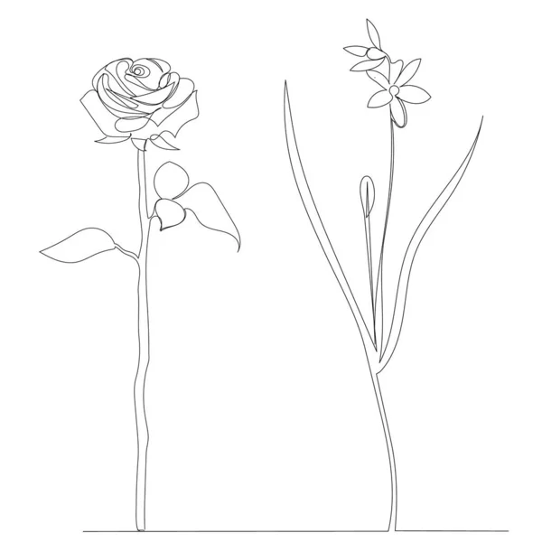 Цветы Рисуются Одной Сплошной Линией Эскиз — стоковый вектор
