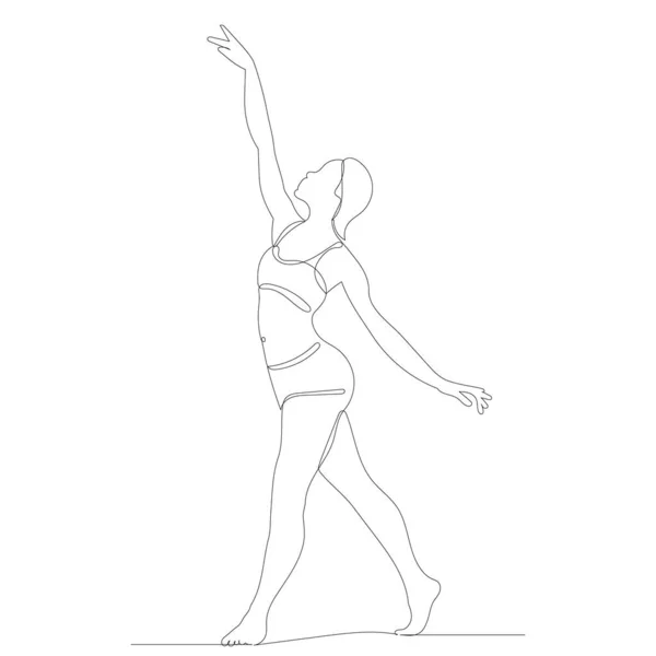 Chica Bailando Dibujo Por Una Línea Continua Bosquejo — Archivo Imágenes Vectoriales