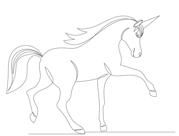 Unicorn Drawing One Continuous Line Isolated - Stok Vektor