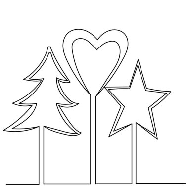 ağaç sembolü, kalp ve yıldız aralıksız bir çizgi çiziyor
