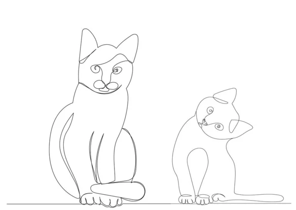 Rysunek Kotów Kotów Pomocą Jednej Linii Ciągłej Izolowany — Wektor stockowy