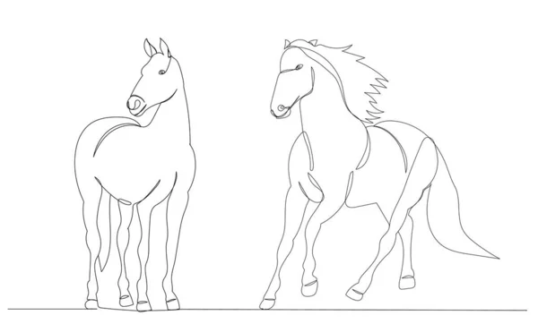 Jeden Ciągły Rysunek Linii Szkic Koń — Wektor stockowy