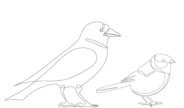 Één Doorlopende Lijntekening Schets Vogels — Stockvector