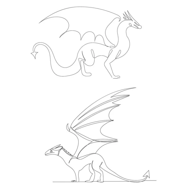 Eine Durchgehende Linienzeichnung Skizze Drachen — Stockvektor