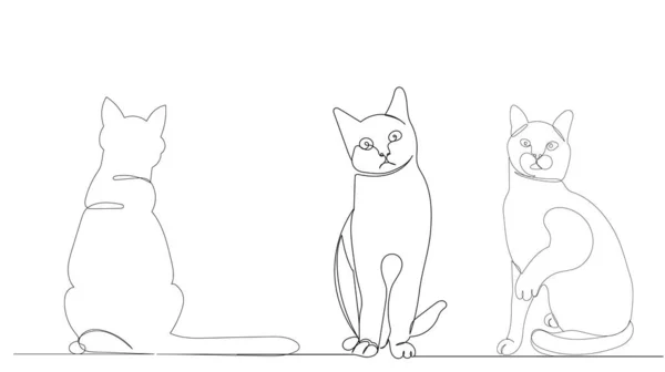 Una Línea Continua Dibujo Boceto Gatos Sentados — Archivo Imágenes Vectoriales