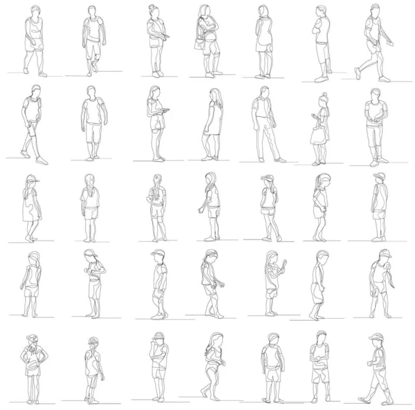 One Continuous Line Drawing Sketch People Set — Stock Vector