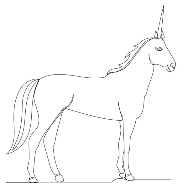 Unicorn Drawing One Continuous Line Sketch — Stock Vector