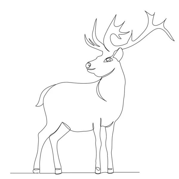 Deer Antlers Drawing One Continuous Line Sketch — Stock Vector