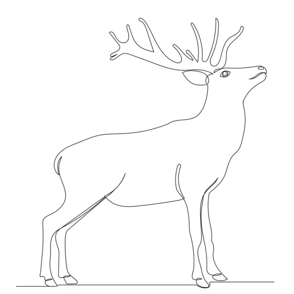 Dessin Ligne Continue Cerf Avec Des Bois Croquis — Image vectorielle