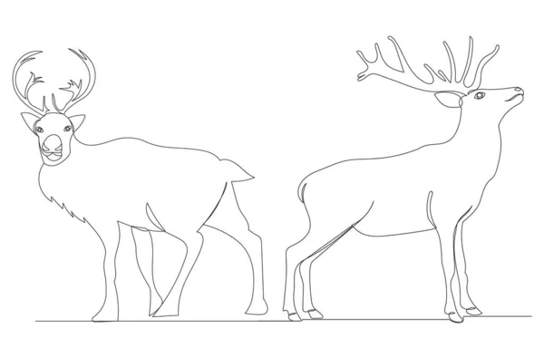 带有鹿角的鹿的连续直线绘图 — 图库矢量图片