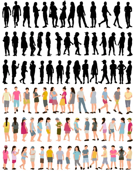 Ensemble Collection Silhouettes Personnes Hommes Femmes — Image vectorielle