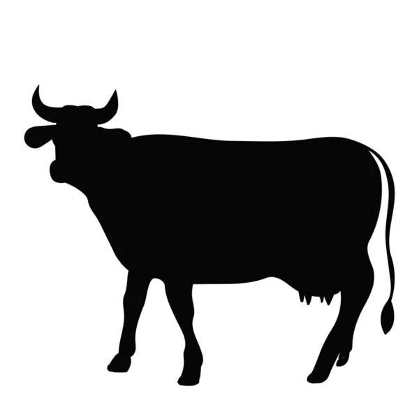 Silueta Negra Una Vaca Sobre Fondo Blanco — Vector de stock