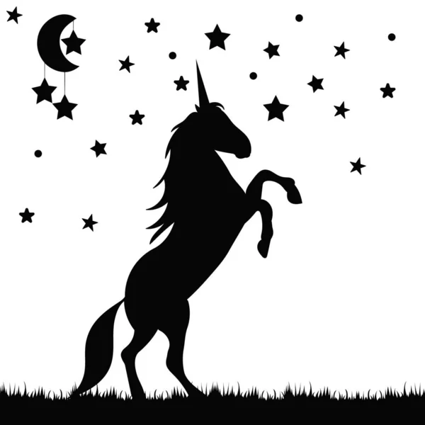 Siluet Unicorn Bulan Dan Bintang Terisolasi - Stok Vektor