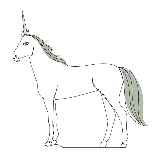 Satu Garis Menggambar Unicorn Sketsa - Stok Vektor