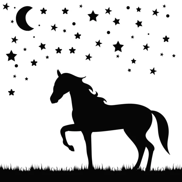 黒いシルエットの馬と星 — ストックベクタ