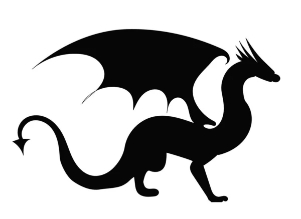 Чорний Силует Дракон Вектор Ізольований — стоковий вектор