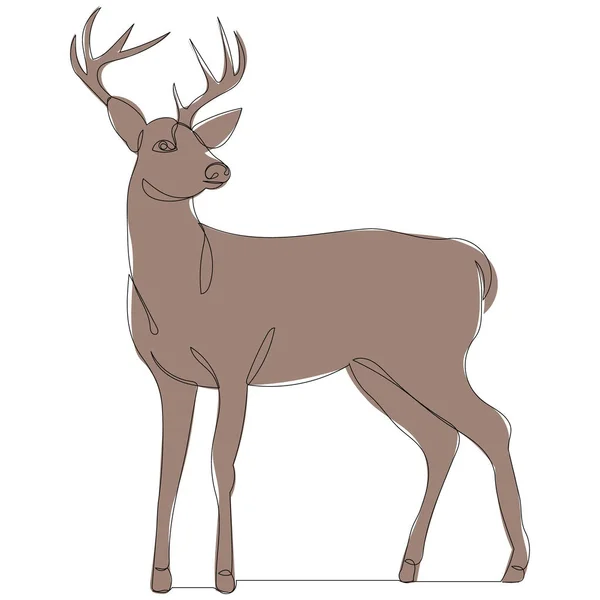 One Line Drawing Brown Deer Sketch — Stock Vector