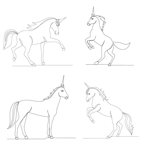 Satu Garis Gambar Unicorn Sketsa - Stok Vektor