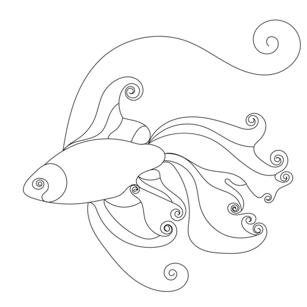 Una Linea Disegno Pesce Schizzo — Vettoriale Stock