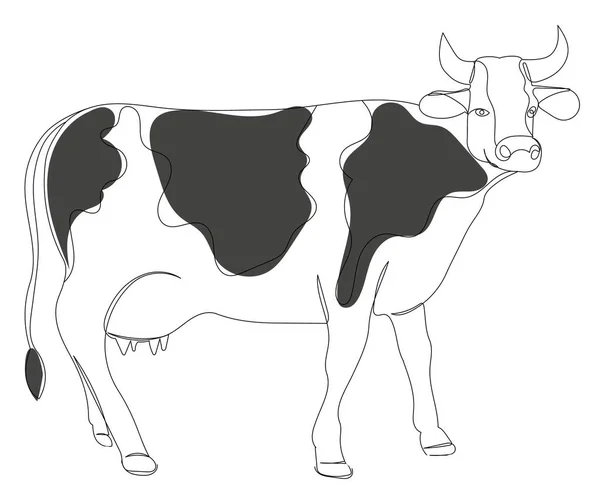 One Line Drawing Cow Sketch — Stock Vector