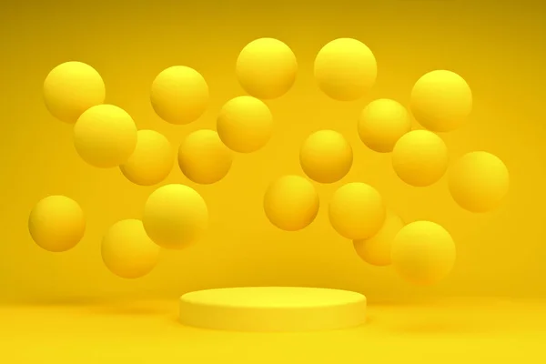 Sarı podyum 3D görüntüleme. top, kaide ya da platformlu yuvarlak podyum — Stok fotoğraf
