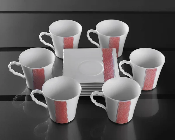 Set Six Porcelain Cups Coffee — Stock Photo, Image
