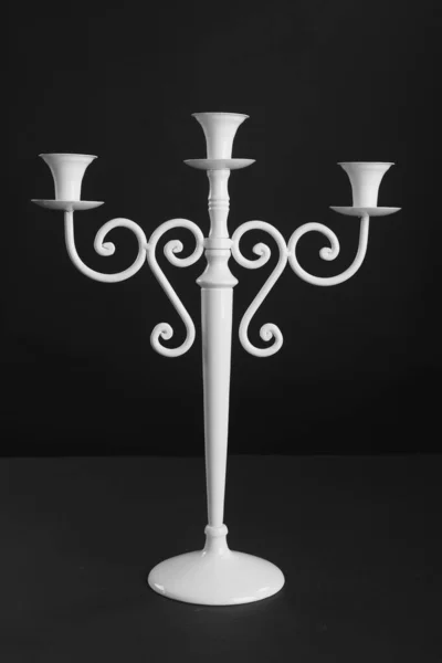 Antique White Candlestick Black Background — Stock Photo, Image