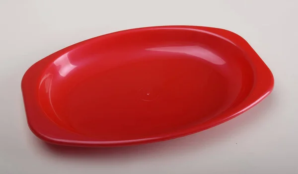 Recipiente Comida Mesa Plástico Vermelho Isolado Sobre Fundo Branco — Fotografia de Stock