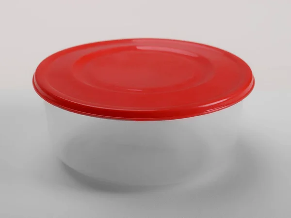 Στρογγυλό Πλαστικό Δοχείο Κόκκινο Καπάκι Λευκό Φόντο — Φωτογραφία Αρχείου