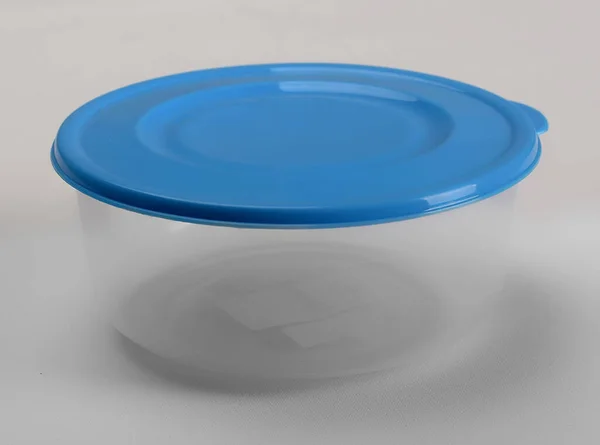 Plastic Container Blue Lid White Background — Stock Photo, Image