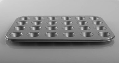 Pişirme, pişirme ve ev konsepti. Boş muffin kalıplarını kapat