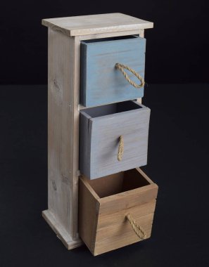 Mini ahşap dolap, üst manzara.