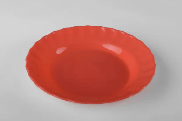 Червона Пластикова Неглибока Тарілка Їжа — стокове фото