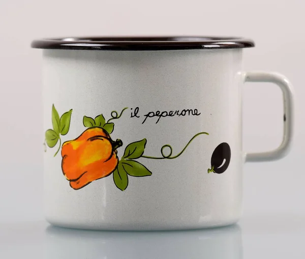 Taza Esmalte Vacía Con Mango —  Fotos de Stock